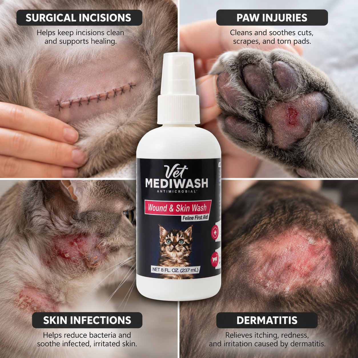All-Purpose Feline Skin & Wound Care WASH, FDA Cleared